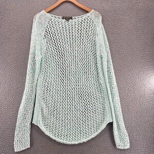 Tommy Bahama Sweater Womens Extra Large Blue Crochet Open Knit Linen Blend Beach